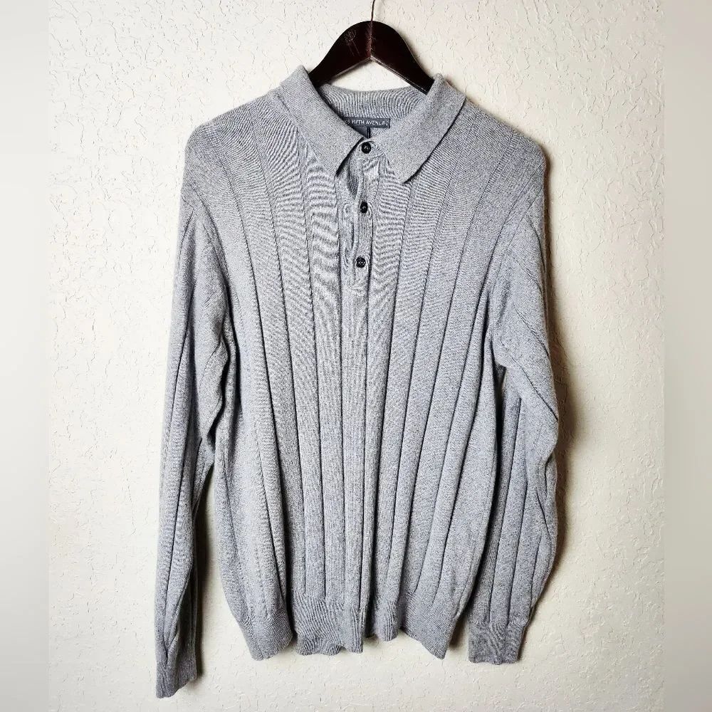 Saks Fifth Avenue Cashmere Silk Knit Long Sleeve Sweater Top Gray Size M
